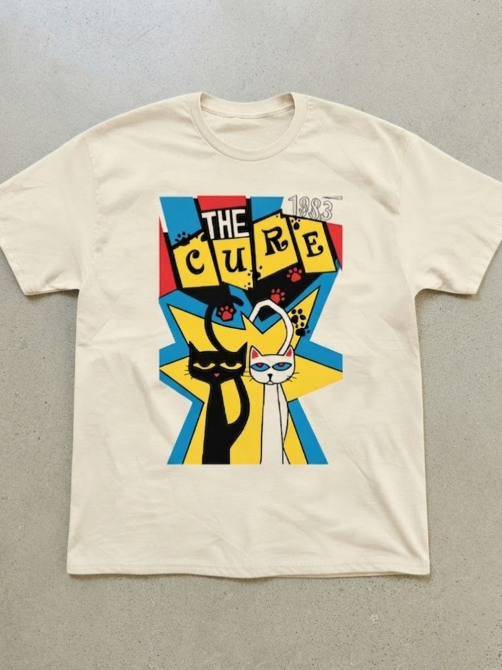 The Cure 1983 Cats Graphic Natural Cream Gildan T-Shirt